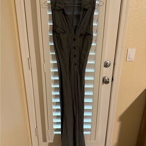 Zara Dark Olive Sleeveless Button-Front Maxi Dress